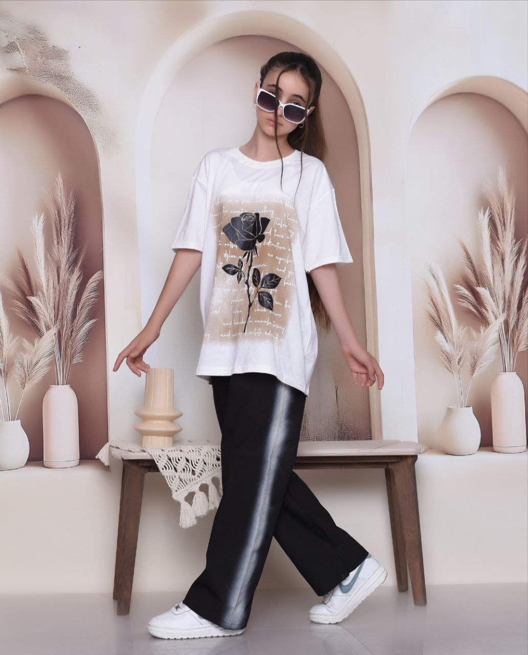 عکس محصول تیشرت با شلوار بگ گل رز - شماره 4