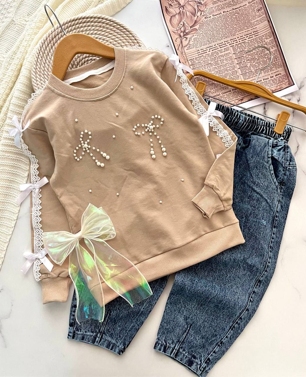 عکس محصول ست بلوز شلوار لی مروارید پرسی - شماره 4