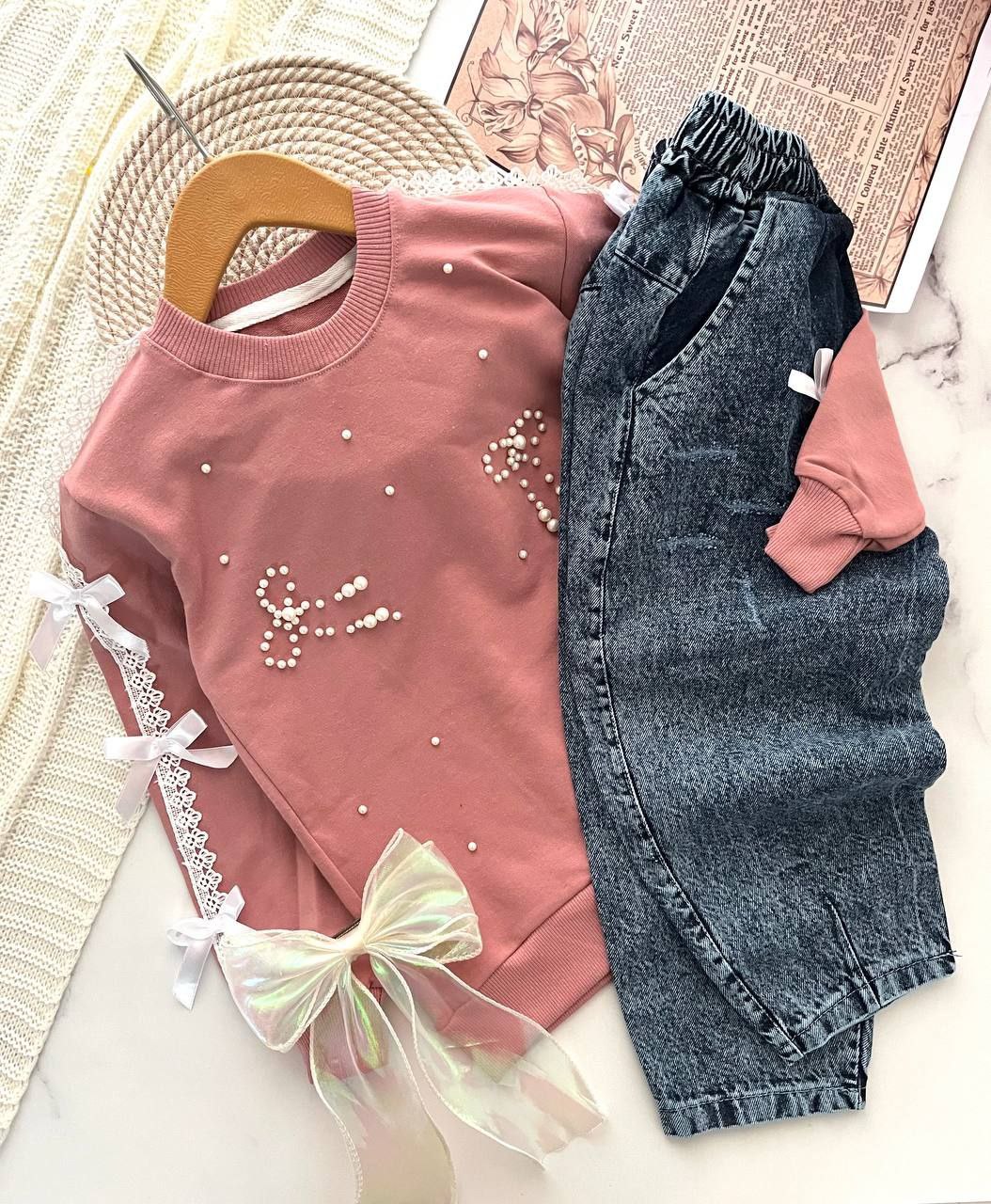 عکس محصول ست بلوز شلوار لی مروارید پرسی - شماره 3