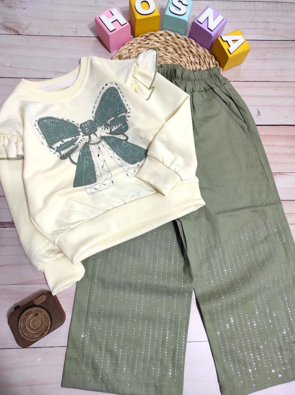 عکس محصول ست پاپیون با شلوار بگ کتان نگین دار - شماره 1