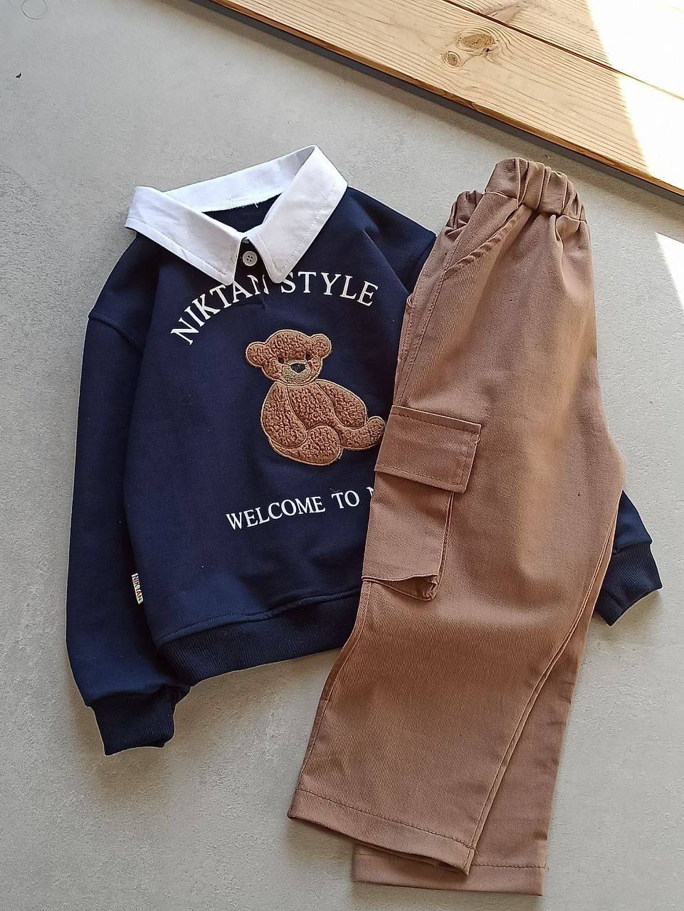 عکس محصول بلوز یقه دار تدی با شلوار کتان - شماره 1