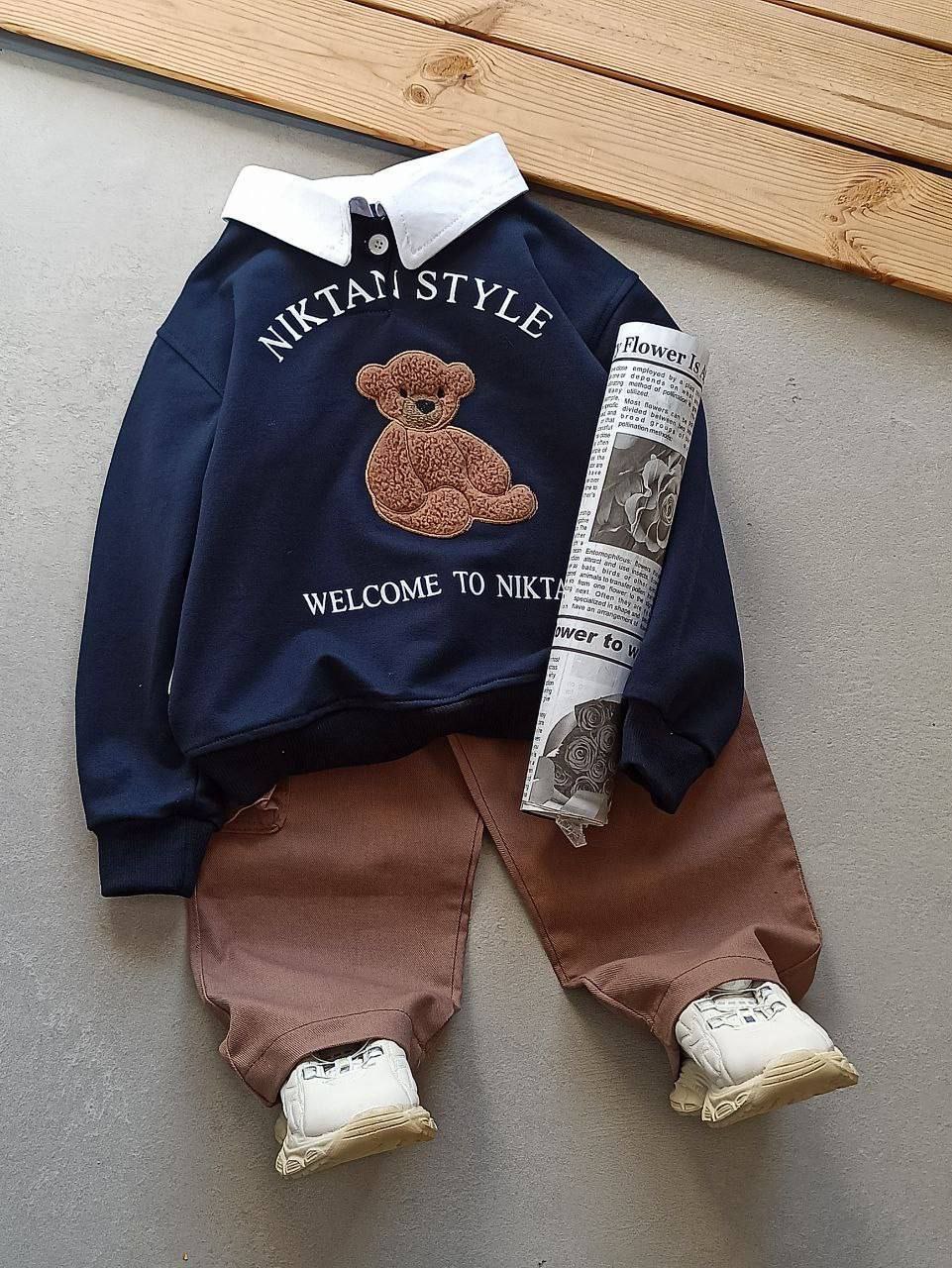 عکس محصول بلوز یقه دار تدی با شلوار کتان - شماره 2